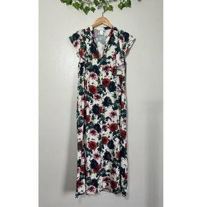 H&M Floral Print Ruffle Button Front Maxi Dress